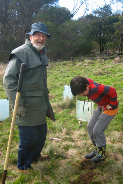 Bill Honey and a young tree planter